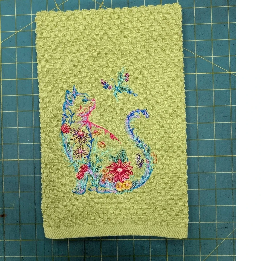 Flower Power Cat Kitchen Bath Bar Hand Towel